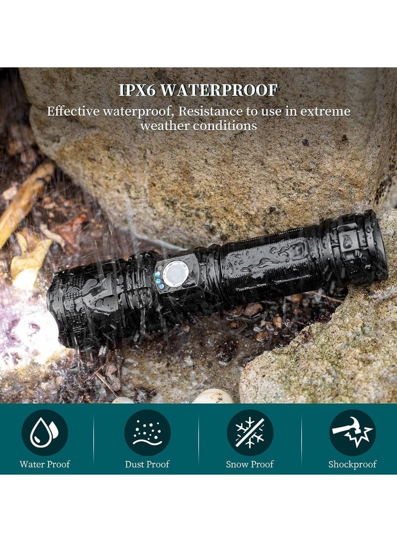 DRIZO Rechargeable LED Flashlight, 990,000 Lumens Super Bright Powerful Flashlight with 5 Modes, IPX6 Waterproof Flashlight for Home, Water Resistant, Adjustable Focus Night Working & Camping  - Image 4