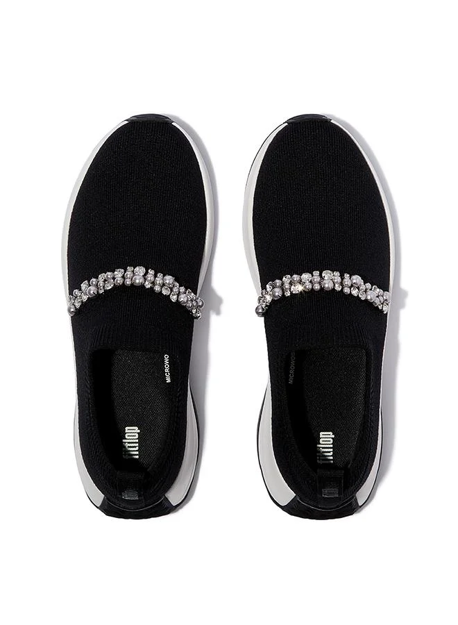 Fitflop F-MODE FLOW PEARLS-&-CRYSTAL KNIT SLIP-ON SNEAKERS