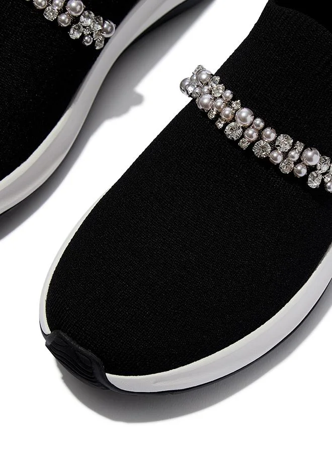 Fitflop F-MODE FLOW PEARLS-&-CRYSTAL KNIT SLIP-ON SNEAKERS