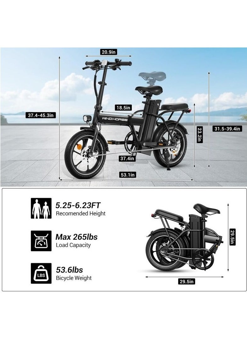 Windhorse Folding Electric Bike with 350W High Speed Motor|W2A black| 36V 8AH Battery| 40 KM/H Speed| 35 KM Range|Dual Disk Brakes| Carbon Alloy Frame and 16 Inches Tires  - Image 3