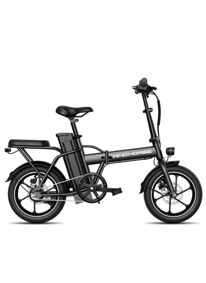 Windhorse Folding Electric Bike with 350W High Speed Motor|W2A black| 36V 8AH Battery| 40 KM/H Speed| 35 KM Range|Dual Disk Brakes| Carbon Alloy Frame and 16 Inches Tires  - Image 1