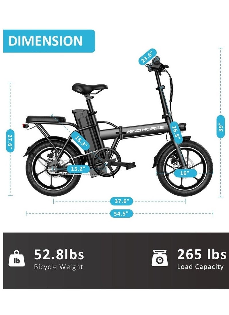Windhorse Folding Electric Bike with 350W High Speed Motor|W2A black| 36V 8AH Battery| 40 KM/H Speed| 35 KM Range|Dual Disk Brakes| Carbon Alloy Frame and 16 Inches Tires  - Image 4
