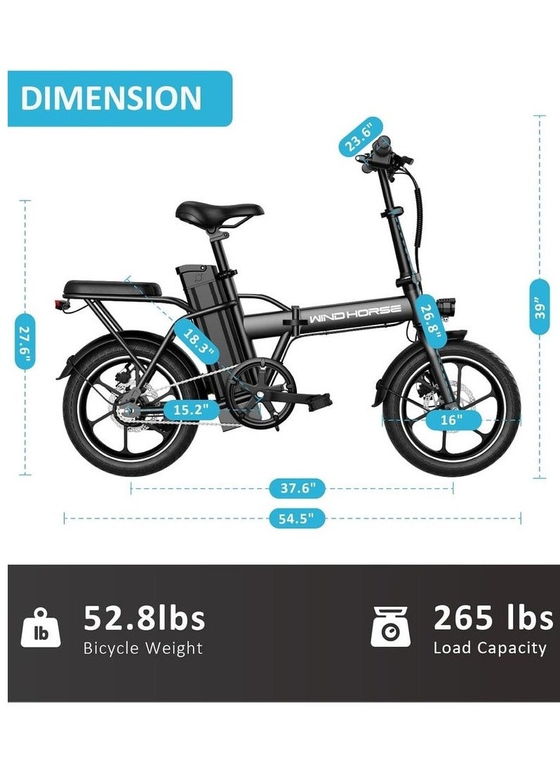 ويندهورس دراجة كهربائية قابلة للطي بمحرك عالي السرعة ٣٥٠ واط | لون أسود W2A | بطارية ٣٦ فولت ٨ أمبير/ساعة | سرعة ٤٠ كم/ساعة | مدى ٣٥ كم | فرامل قرصية مزدوجة | هيكل من سبائك الكربون وإطارات ١٦ بوصة - Image 4