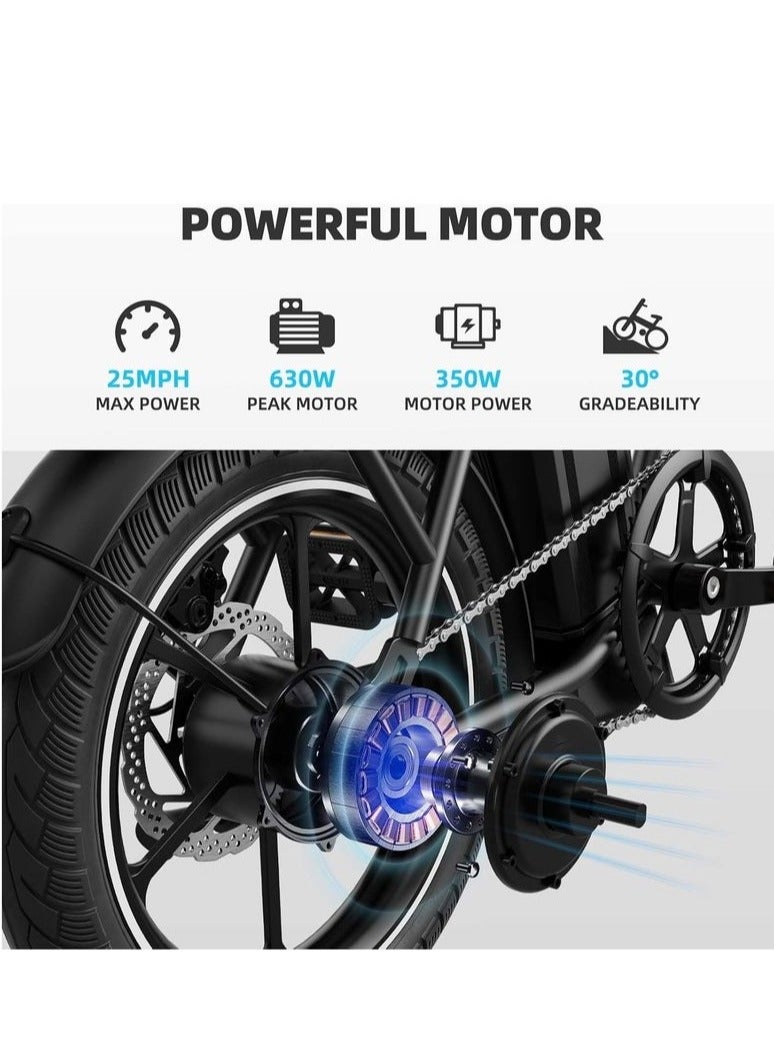 ويندهورس دراجة كهربائية قابلة للطي بمحرك عالي السرعة ٣٥٠ واط | لون أسود W2A | بطارية ٣٦ فولت ٨ أمبير/ساعة | سرعة ٤٠ كم/ساعة | مدى ٣٥ كم | فرامل قرصية مزدوجة | هيكل من سبائك الكربون وإطارات ١٦ بوصة - Image 5