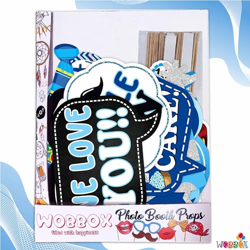 WOBBOX Third Birthday Photo Booth Party Props Blue for Baby Boy, 3rd Birthday Decorations for Boys, Kids Birthday Party Decoration Items - Image 3