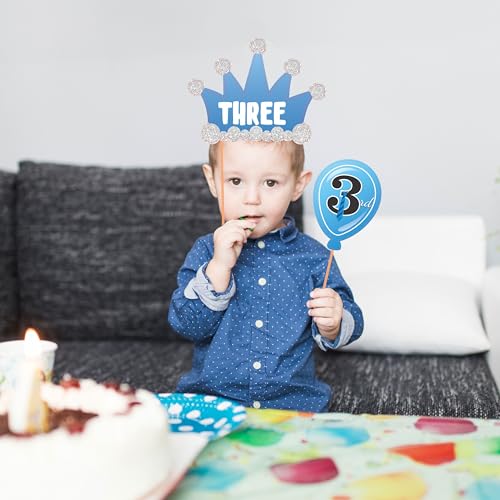 WOBBOX Third Birthday Photo Booth Party Props Blue for Baby Boy, 3rd Birthday Decorations for Boys, Kids Birthday Party Decoration Items - Image 5