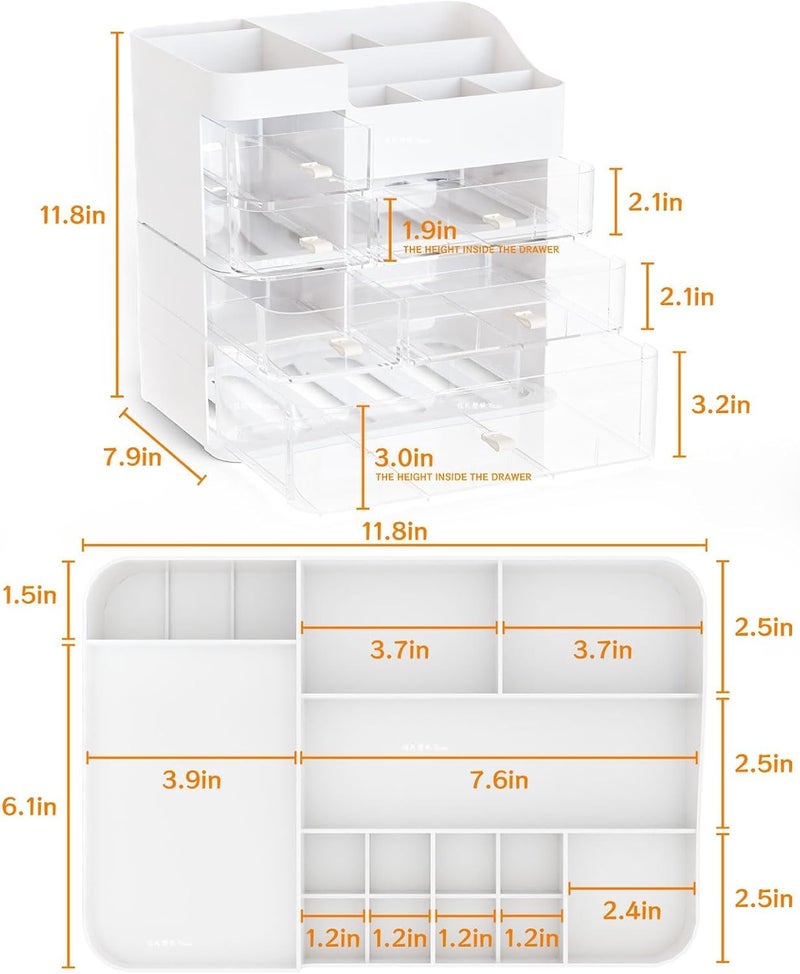 KASTWAVE Makeup Organizer for Vanity, Large 6 Drawers Make up Organizers for Counter,Plastic Cosmetic Storage Organizer for Dresser Countertop or Bathroom,Beauty Holder for Lipstick,Brush,Skincare,White - Image 2