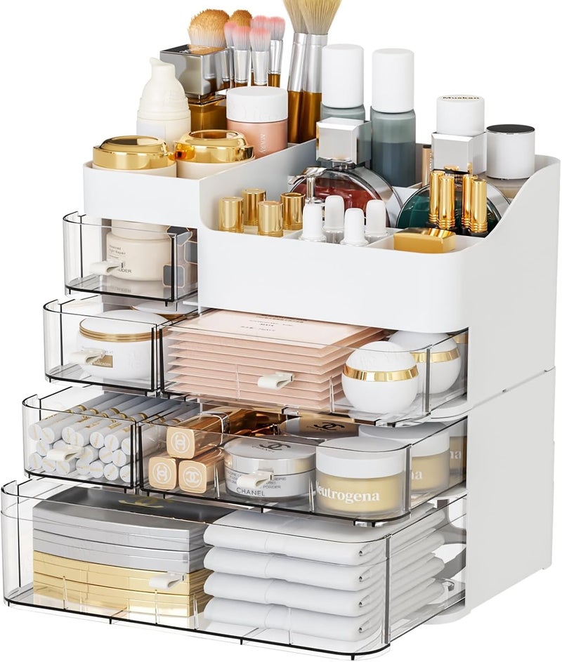 KASTWAVE Makeup Organizer for Vanity, Large 6 Drawers Make up Organizers for Counter,Plastic Cosmetic Storage Organizer for Dresser Countertop or Bathroom,Beauty Holder for Lipstick,Brush,Skincare,White - Image 1