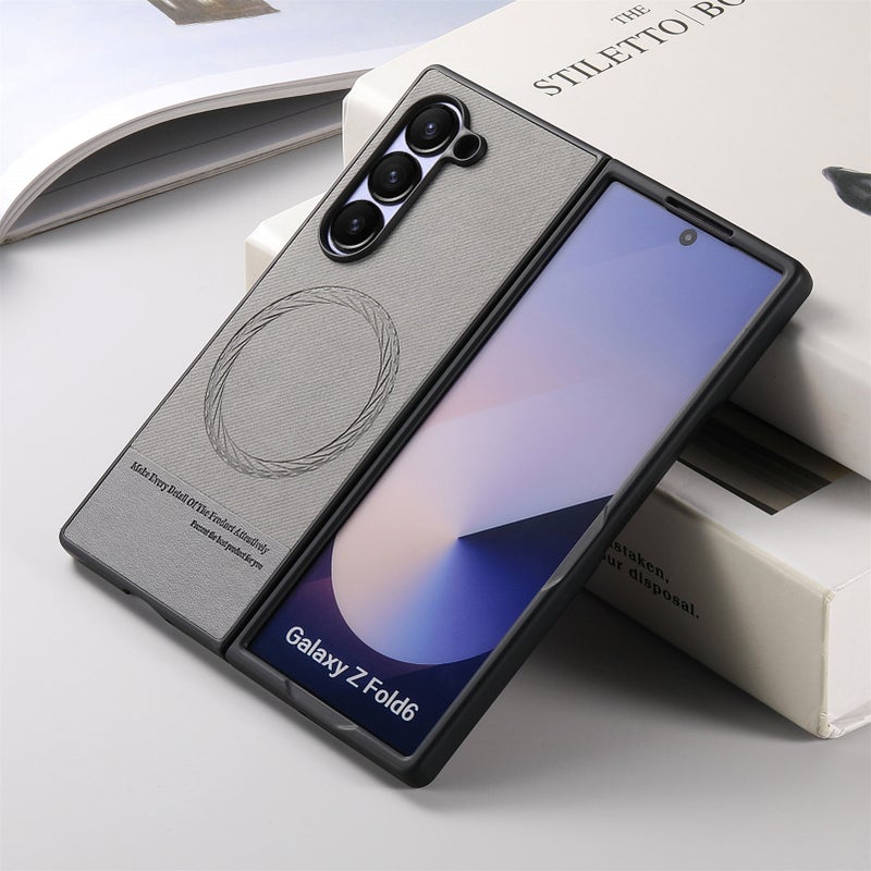 غطاء MagSafe بPC لـ Samsung Galaxy Z Fold 6 مع مغناطيس قوي وتغطية كاملة مع مقاوم للصدمات مع مقاوم للخدش مع حماية من السقوط باللون رمادي مغناطيسي خفيف الحمل للاستخدام الداخلي - Image 1
