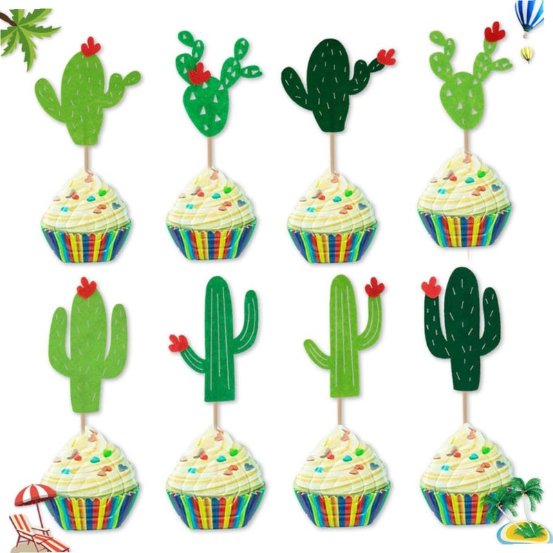 Green Cactus Cake Toppers Set Of 8 Non Edible Cupcake Decorations For Birthday Party - Image 3