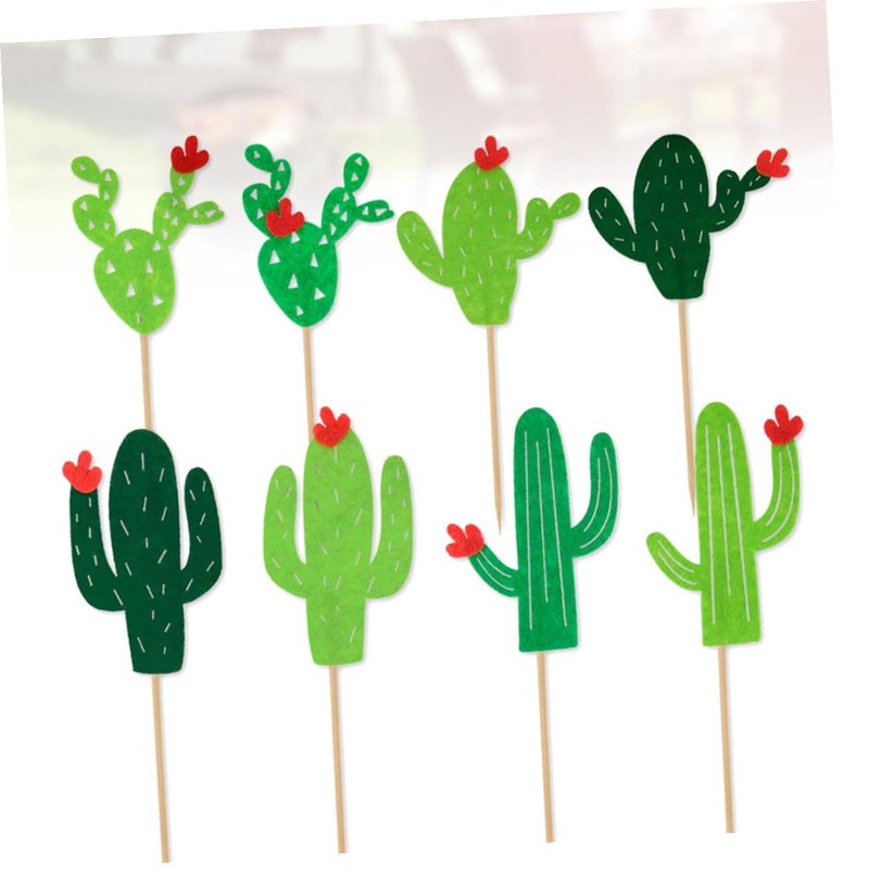Green Cactus Cake Toppers Set Of 8 Non Edible Cupcake Decorations For Birthday Party - Image 5