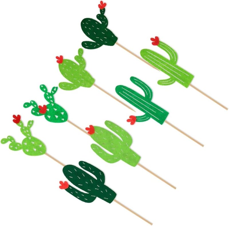Green Cactus Cake Toppers Set Of 8 Non Edible Cupcake Decorations For Birthday Party - Image 1