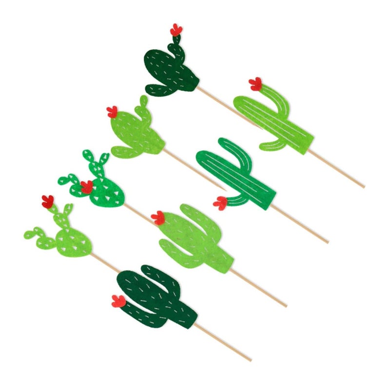 Green Cactus Cake Toppers Set Of 8 Non Edible Cupcake Decorations For Birthday Party - Image 2