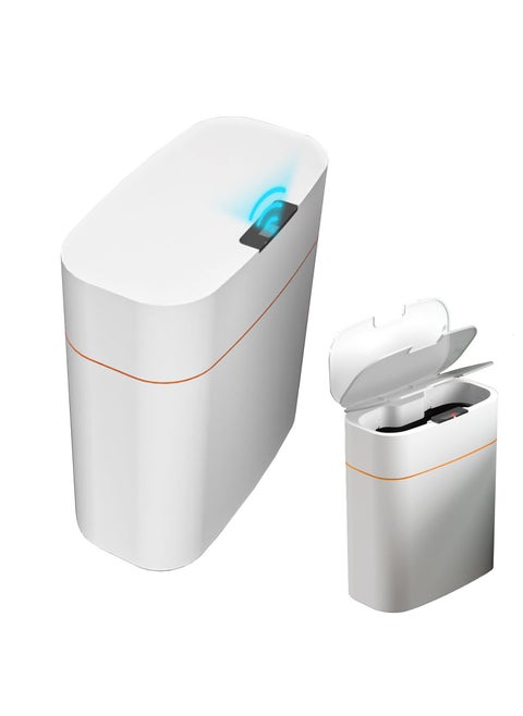 16L Automatic Wastebasket,Bathroom Touchless Motion Sensor Compact Wastebasket with Lid,Smart Electric Plastic Narrow Wastebasket (Living Room, Bedroom, Office, Kitchen),White