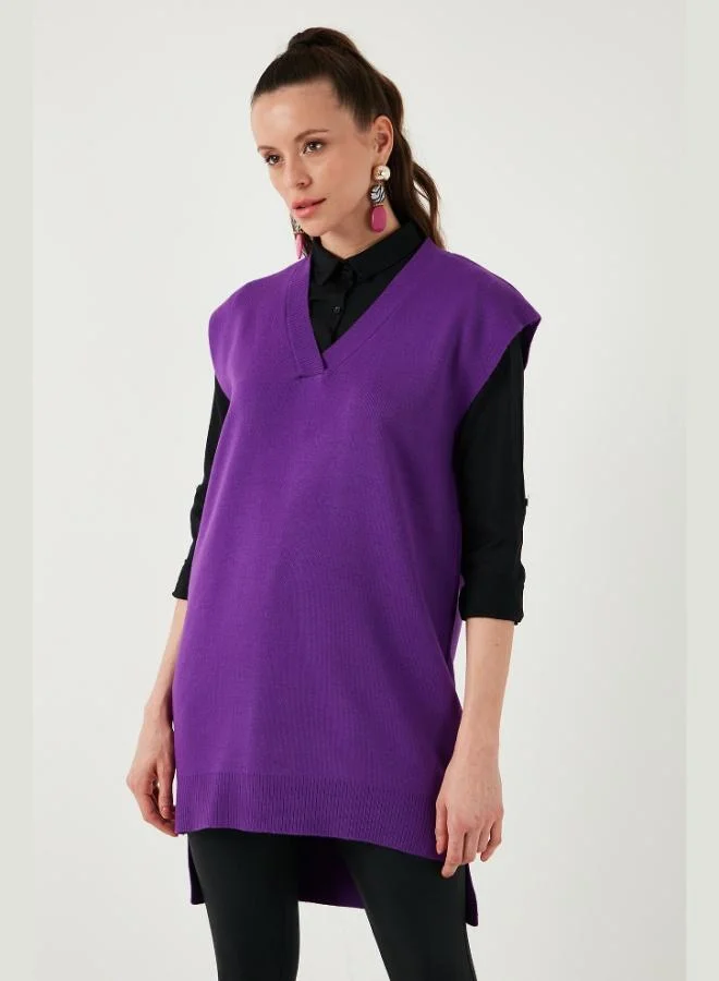 Lela Lela V-Neck Long Back Knitted Sweater Women's SWEATER 4616082Y