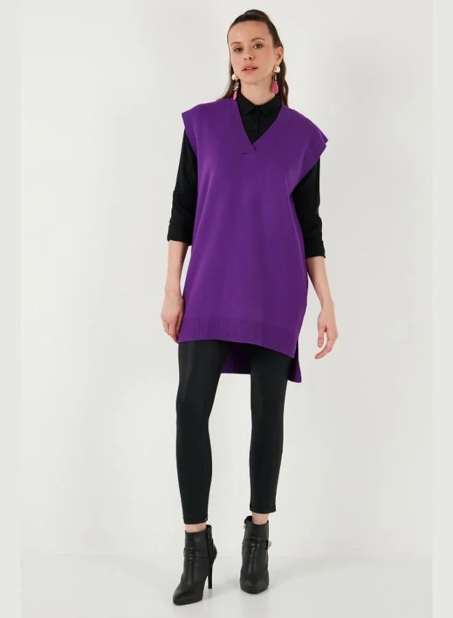 Lela Lela V-Neck Long Back Knitted Sweater Women's SWEATER 4616082Y