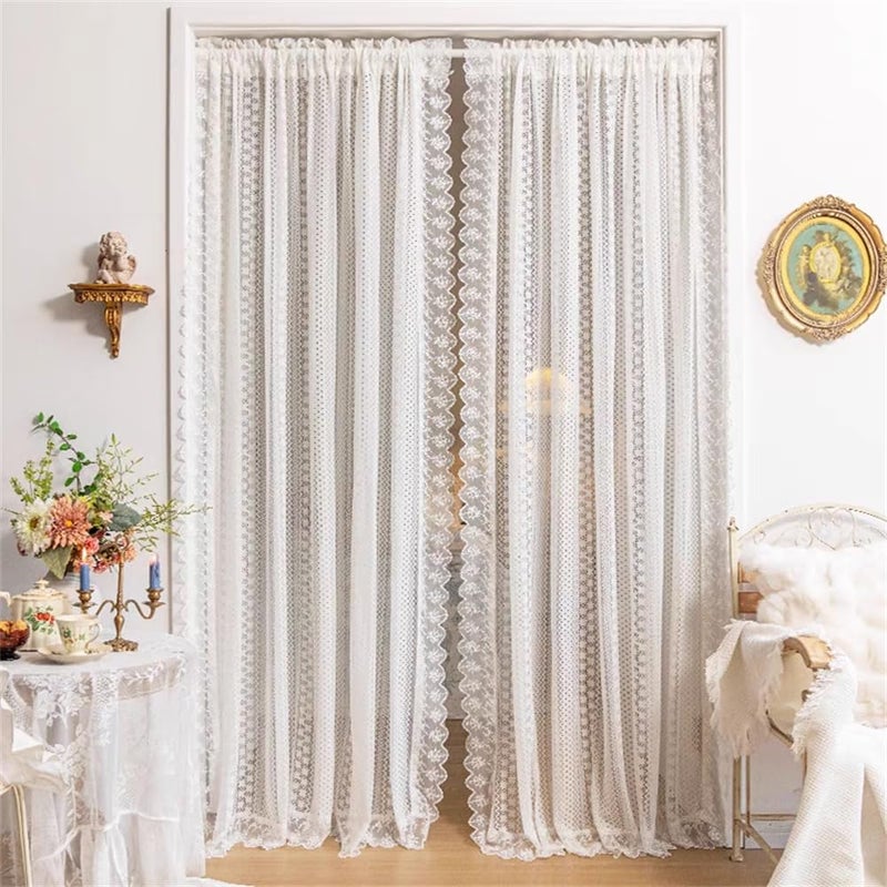 AiFMQQ Romantic White Lace Sheer Curtains for Living Room Bedroom Elegant Hollow Floral Lace Light-Filtering Tulle Drapes for Window Rod Pocket Top 2 Panels (W63 L59 inch,White) - Image 2