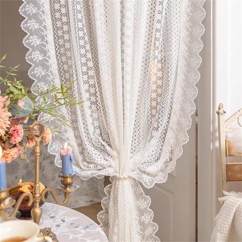 AiFMQQ Romantic White Lace Sheer Curtains for Living Room Bedroom Elegant Hollow Floral Lace Light-Filtering Tulle Drapes for Window Rod Pocket Top 2 Panels (W63 L59 inch,White) - Image 5