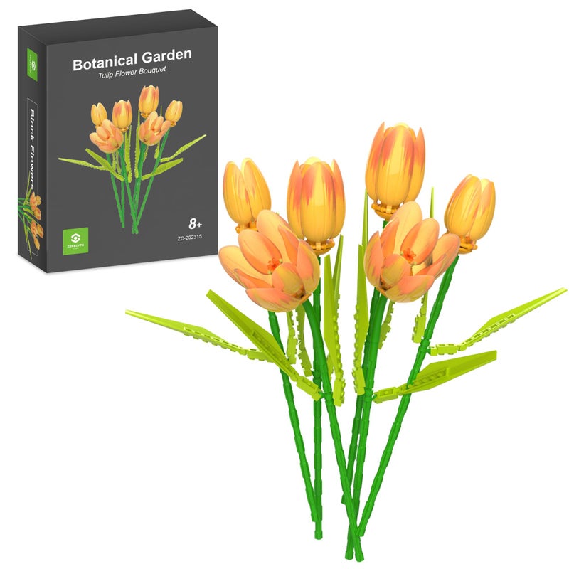 ZONECYTD Flower Bouquet Building Toy Set Tulips Botanical Building Blocks for Adults Home Office Decor Orange Color - Image 2