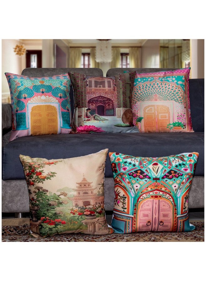 Vendola Decorative Satin 250TC Sofa Cushion Pillow Covers, Multicolor, Set of 5 Ethnic Cushion Covers(Dwars,20x20 Inches) - Image 1