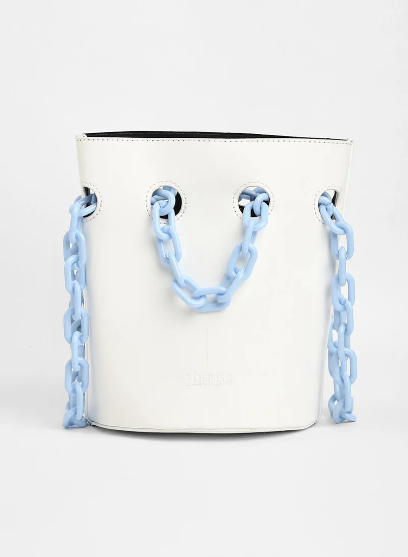 Haute Sauce The Block-A-Chain Bucket Bag - Daisy White