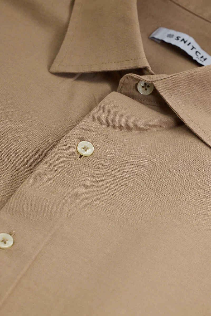 SNITCH Beige Solid Regular Fit Plus Size Shirt
