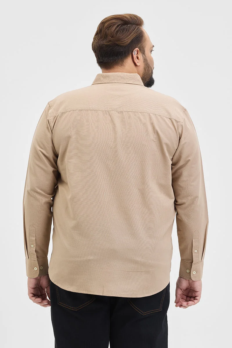 SNITCH Beige Solid Regular Fit Plus Size Shirt