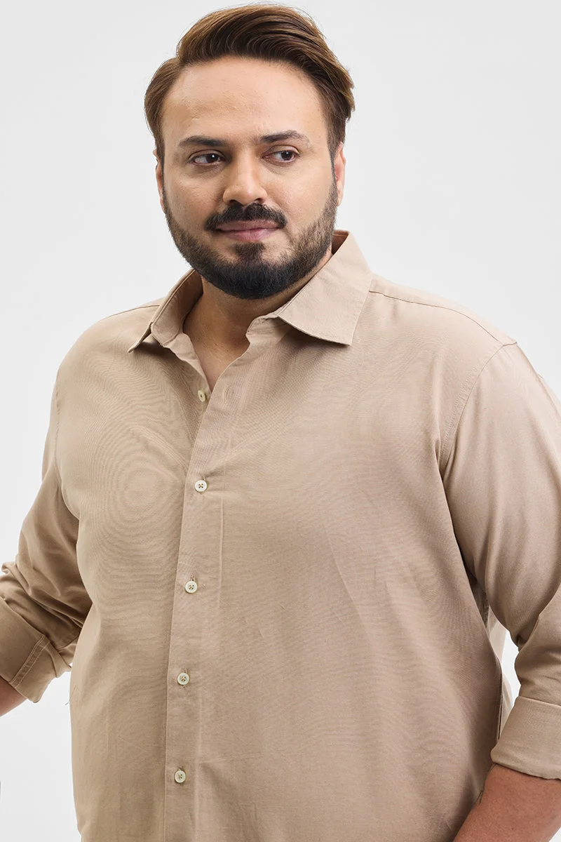 SNITCH Beige Solid Regular Fit Plus Size Shirt