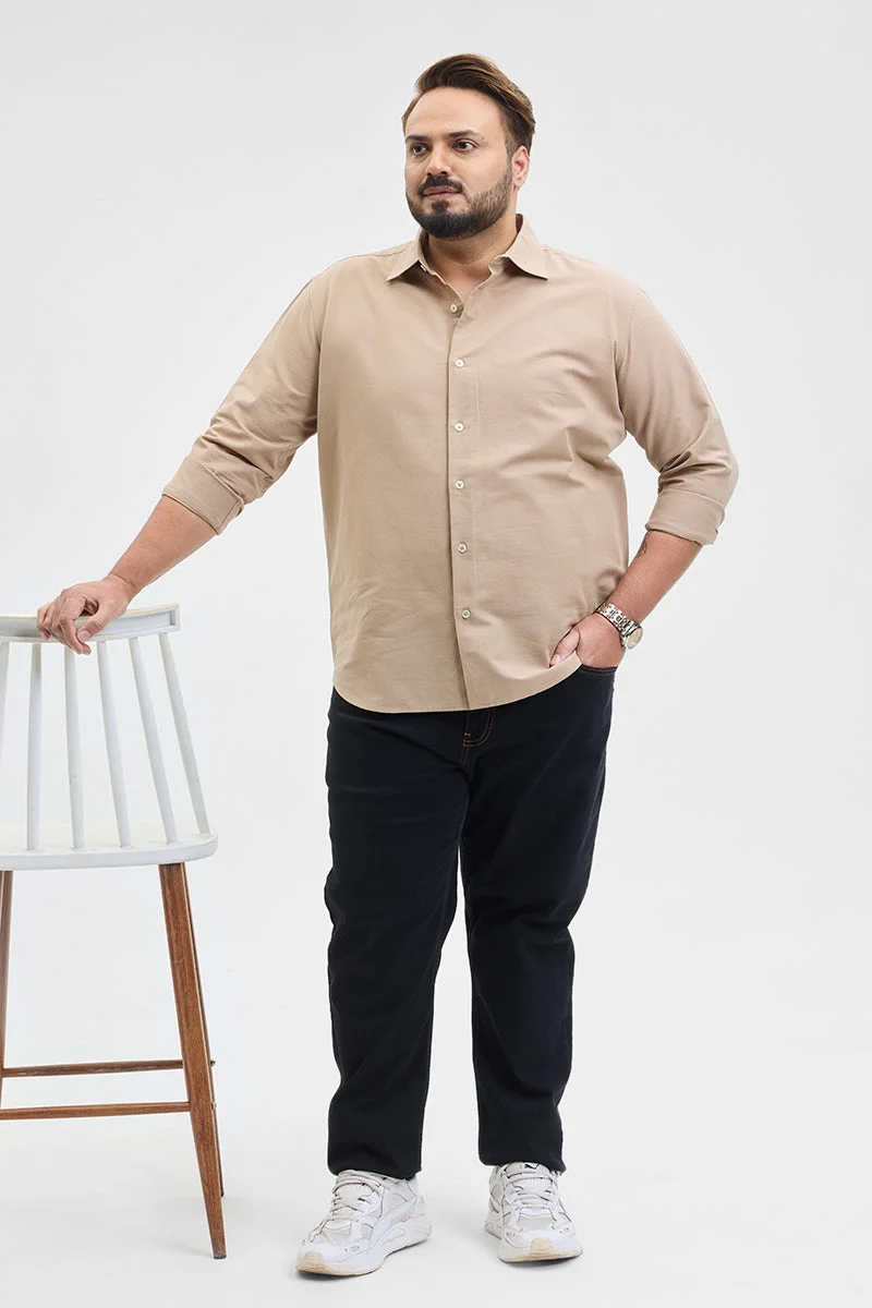 SNITCH Beige Solid Regular Fit Plus Size Shirt