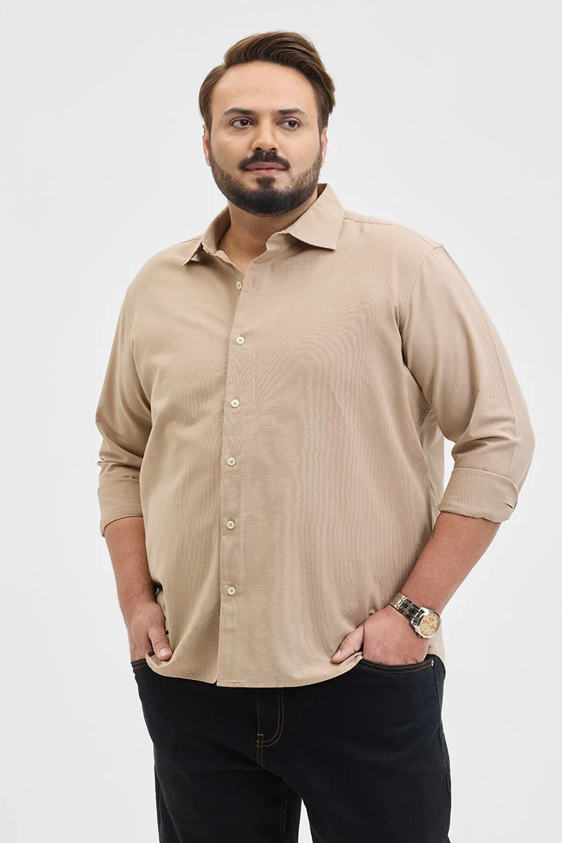 SNITCH Beige Solid Regular Fit Plus Size Shirt