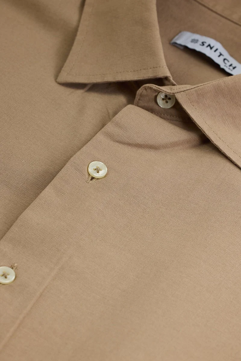 SNITCH Beige Solid Regular Fit Plus Size Shirt