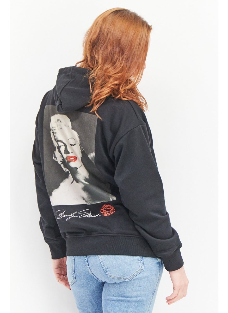 Marilyn Monroe - Women Hooded Printed Long Sleeve Sweatshirts, Black - Image 1