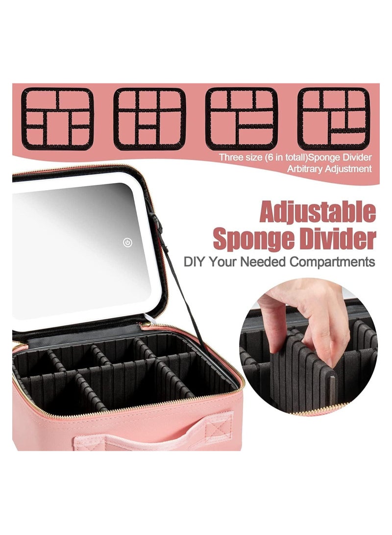 GGEROU حقيبة مكياج للسفر مع مرآة مضيئة بثلاثة ألوان مع إمكانية تعديل السطوع ومرآة قابلة للإزالة - Image 4