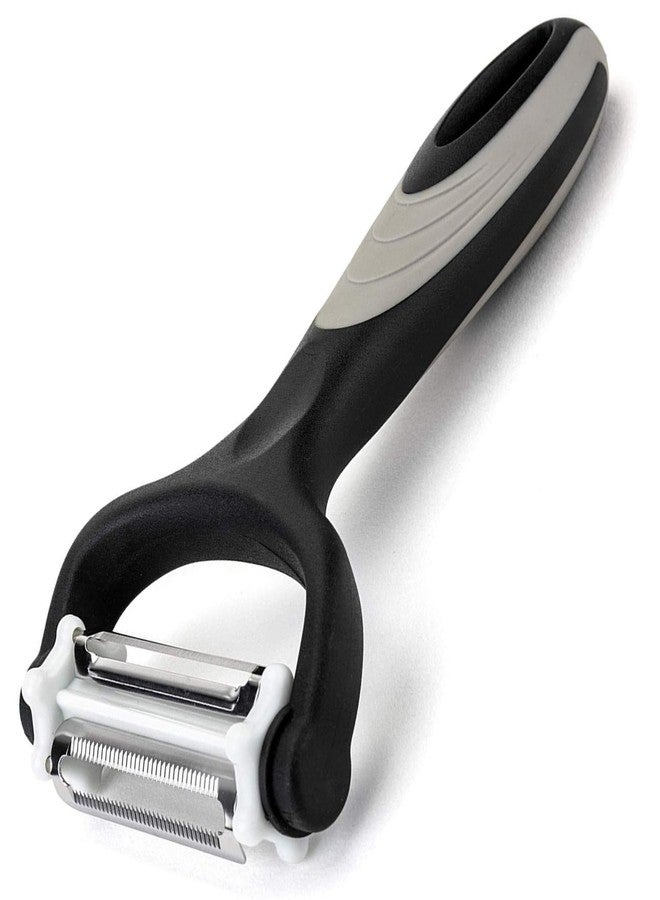 Bagonias 3-in-1 Multi-Functional Peeler – Stainless Steel Straight, Serrated, and Julienne Blades for Potatoes, Carrots, Vegetables, Fruits, and Salads (Black/Gray, Pack of 1) - Image 1