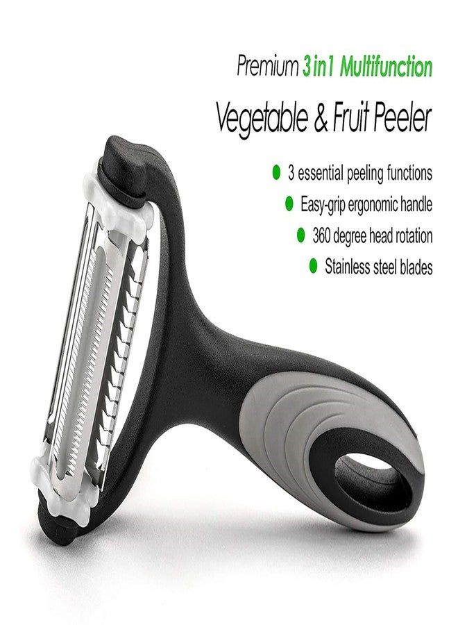 Bagonias 3-in-1 Multi-Functional Peeler – Stainless Steel Straight, Serrated, and Julienne Blades for Potatoes, Carrots, Vegetables, Fruits, and Salads (Black/Gray, Pack of 1) - Image 3