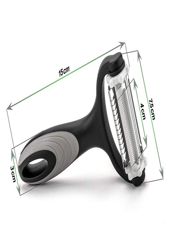 Bagonias 3-in-1 Multi-Functional Peeler – Stainless Steel Straight, Serrated, and Julienne Blades for Potatoes, Carrots, Vegetables, Fruits, and Salads (Black/Gray, Pack of 1) - Image 4
