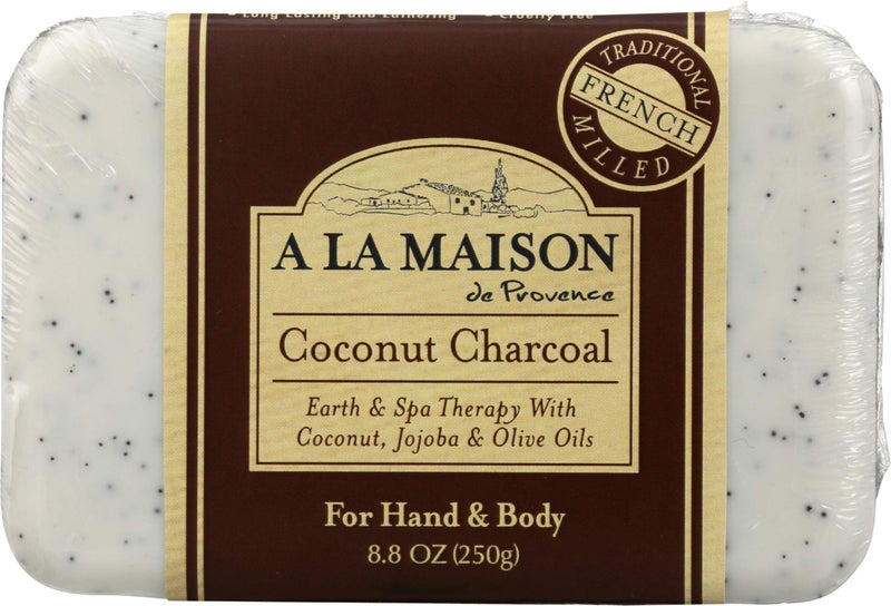 A LA MAISON Coconut Charcoal Bar Soap Uses Hand and Body Triple Milled Essential Oils Biodegradable Plant Based Vegan CrueltyFree Alcohol Paraben Free 1 Bar of Soap 88 oz