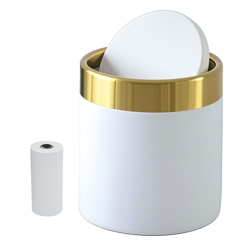 JILLICK Mini Trash Can with Lid 15 Liter  04 Gallon Small Metal Desk Garbage Bin for Countertop Coffee Bar Vanity  White