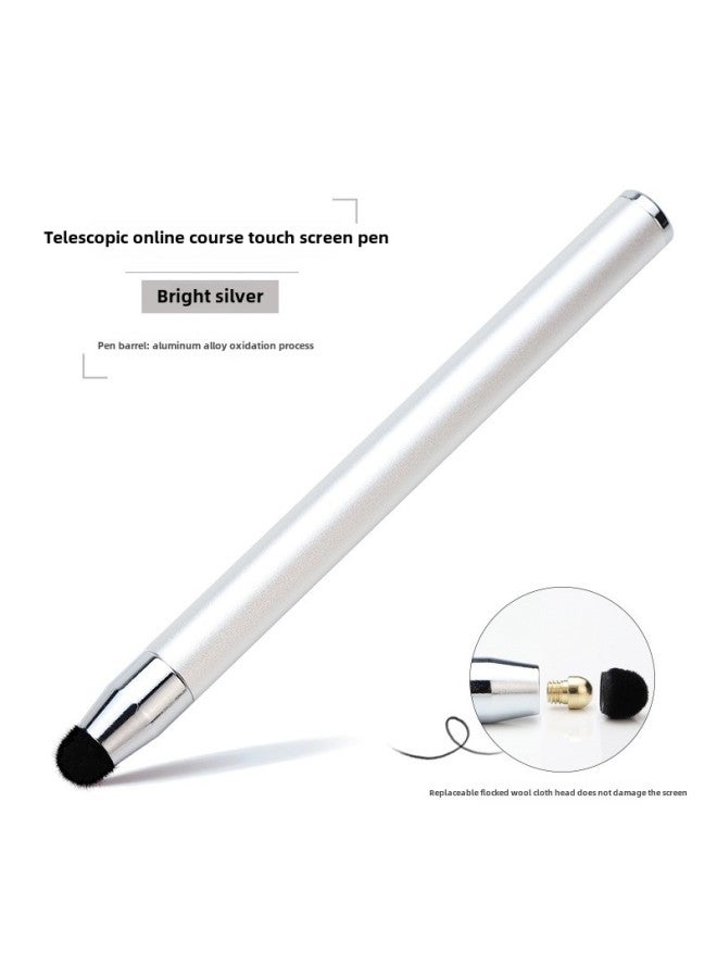 Teaching Teaching Retractable Touch Screen Touch Pen Electronic Whiteboard Teaching Whip Pen Net Class Finger Reading Stick Learning Machine Capacitance Pen-Color:Telescopic [large Screen Constant Touch] [universal] Flocked Hair Tip Teaching Touch Screen Pen Silver - Image 1
