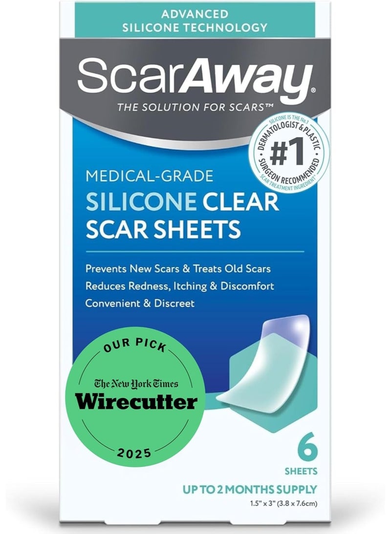 Medical Grade Silicone Clear Scar Sheets, 6 Count
