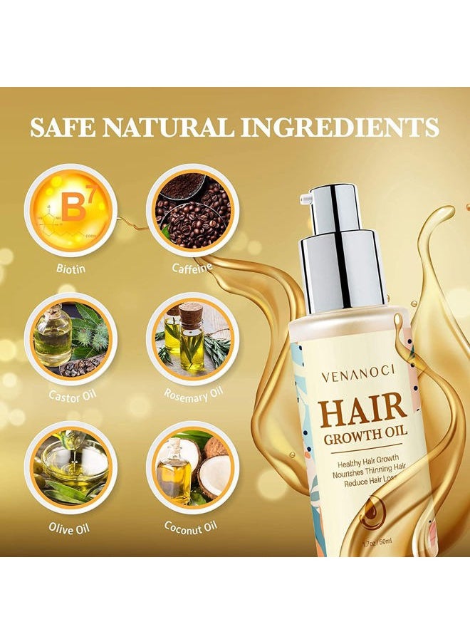 Venanoci - Biotin, Castor & Rosemary Oil for Hair Growth for Women, hair loss treatments for dry damaged hair and growth, Serum for Thicker Longer Fuller Healthier Hair, All Natural Vitamin Rich Treatment - Image 1