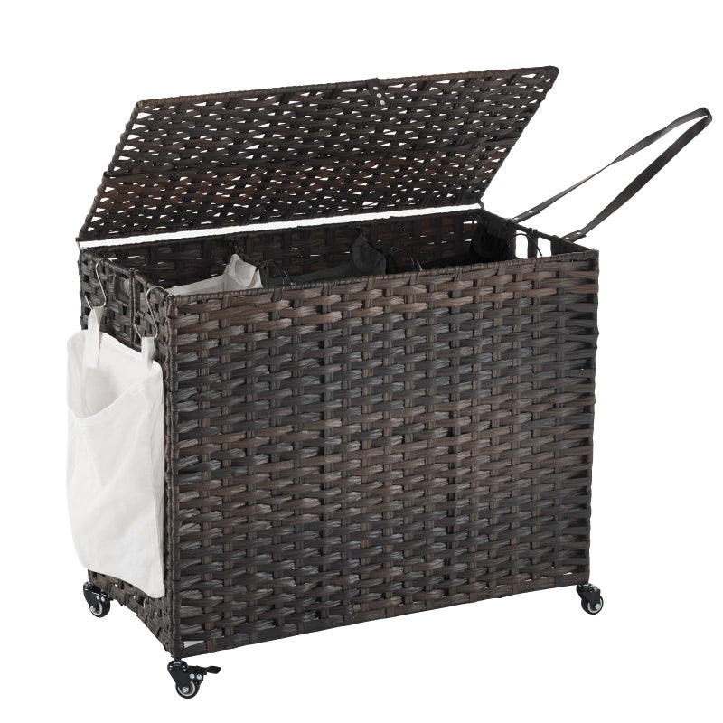 Hiagnete Laundry Hamper with Wheels, 52.8 Gallon(200L) Rolling Laundry Basket with Lid, Removable Large 3 Color Liners & 3 Mesh Laundry Bags, Clothes Hamper with Side Pocket, Brown - Image 1