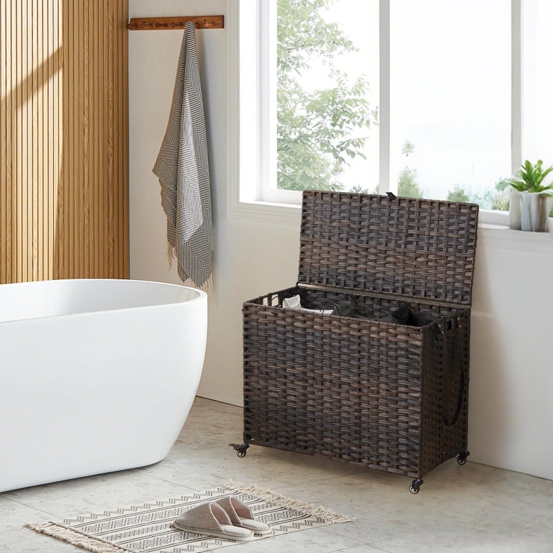 Hiagnete Laundry Hamper with Wheels, 52.8 Gallon(200L) Rolling Laundry Basket with Lid, Removable Large 3 Color Liners & 3 Mesh Laundry Bags, Clothes Hamper with Side Pocket, Brown - Image 3