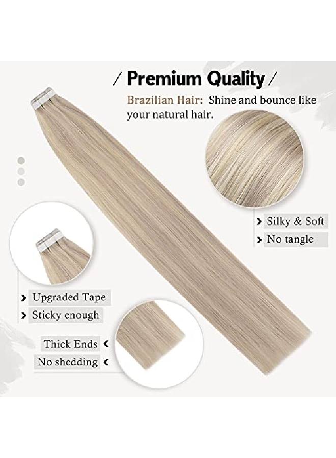 Moresoo Blonde Tape In Hair Extensions Human Hair 12 Inch Tape In Real Hair Extensions 40 Pieces 18 Ash Blonde With 613 Bleach Blonde Glue On Hair Short 60G Silky Soft Hair - Image 4