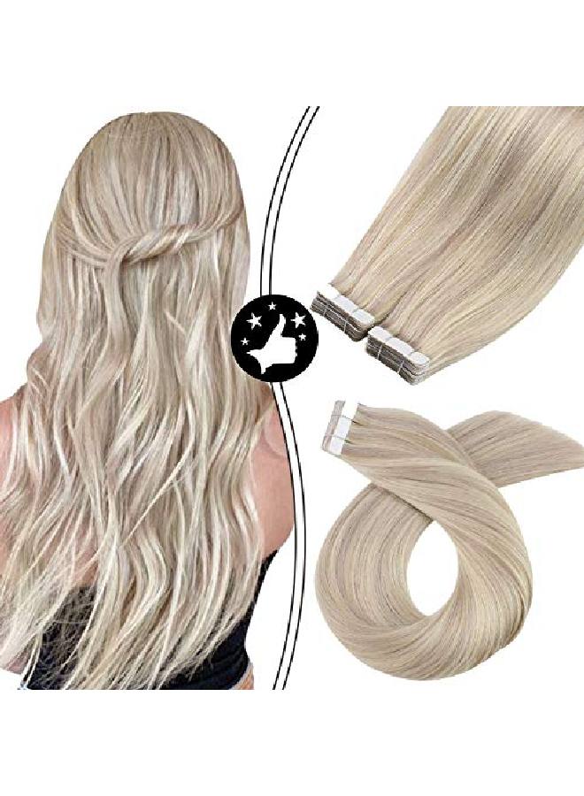 Moresoo Blonde Tape In Hair Extensions Human Hair 12 Inch Tape In Real Hair Extensions 40 Pieces 18 Ash Blonde With 613 Bleach Blonde Glue On Hair Short 60G Silky Soft Hair - Image 1