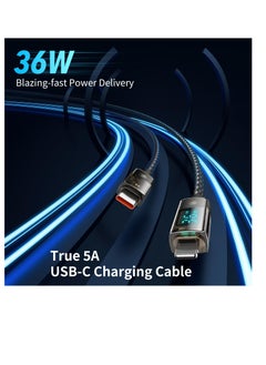Excefore USB-C to Lightning Cable, 36W Transparent Data Cable PD Charger Digital Display, Auto Power Off Dual Core Protection, High Speed Data Transfer, for iPhone  - Image 2