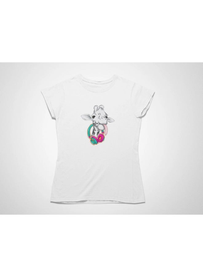 Primina Women's printed T-Shirt -Giraffe, round neck, 100% cotton, regular fit - Image 1