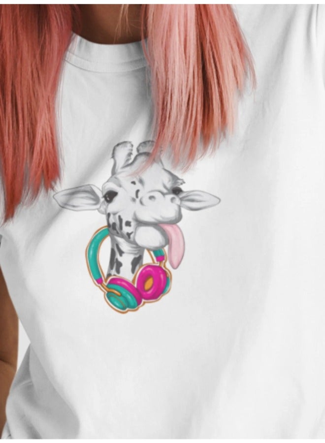 Primina Women's printed T-Shirt -Giraffe, round neck, 100% cotton, regular fit - Image 3