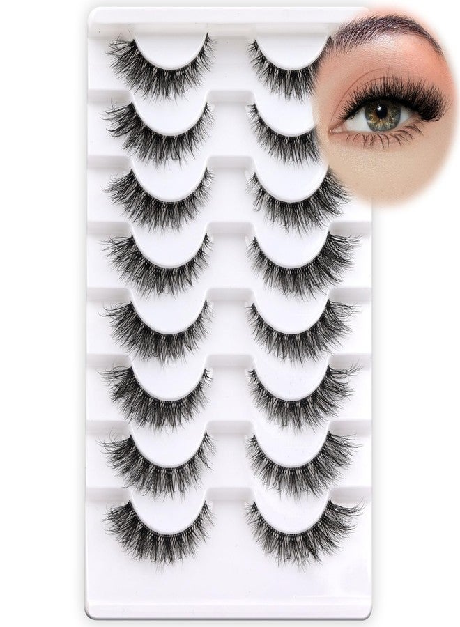 Fyonas Cat Eye Lashes Wispy False Eyelashes 5-14mm Short Fake Lashes Natural Look D Curl Strip Lashes with Clear Band 8 Pairs Soft Fluffy Lashes Pack (CT01) - Image 1