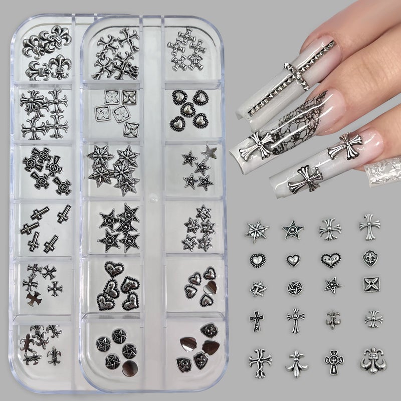 Cross-Shaped Nail Art Accessories Set - Retro Dark Style with Metal     Rivets - Image 2